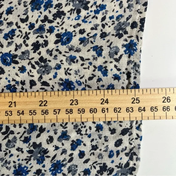 Lucky Brand Women's Floral Print 3/4 Sleeve Boho Blouse Tie Neck Blues Large - Picture 8 of 9